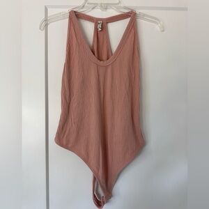 Free People Ribbed Mauve Pink Scoop Neck Bodysuit